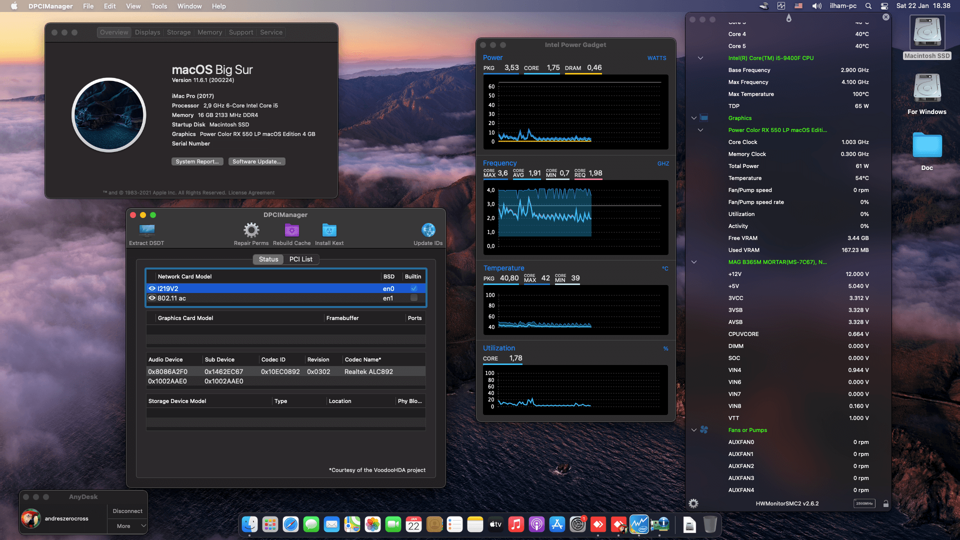 Success Hackintosh macOS Big Sur 11.6.1 Build 20G224 in MSI MAG B365M Mortar + Intel i5 9400F + Power Color RX 550